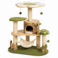 Arbre à chat en bois, sisal et tissu beige, vert et naturel, 120 × 60 × 150 cm, style végétal