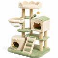 Arbre à chat 105 × 60 × 145 cm beige et vert avec 2 niches, plateformes, coupelle transparente et griffoirs en sisal