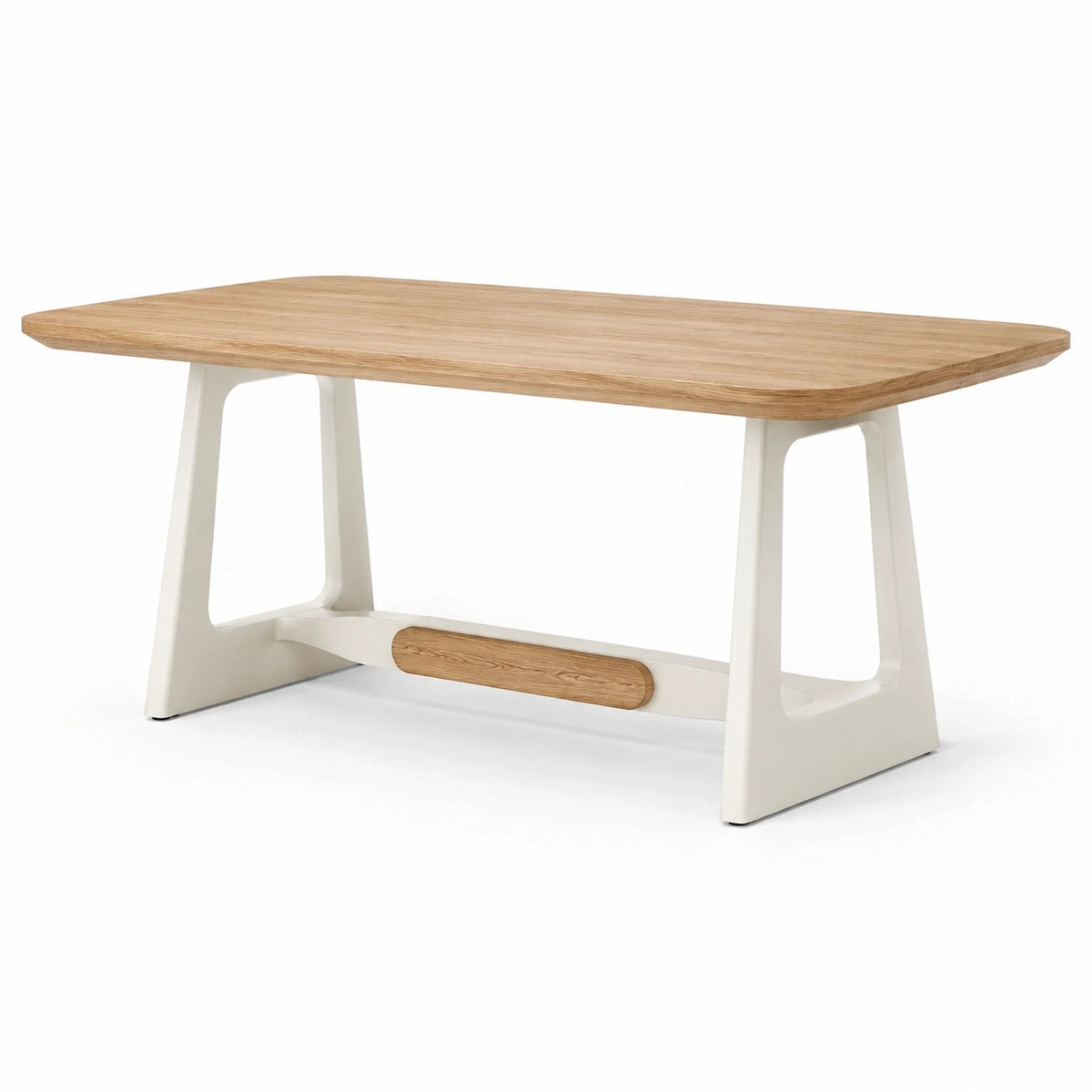 Table à manger contemporaine en bois et métal, chêne naturel et blanc cassé, 160 × 80 × 75 cm