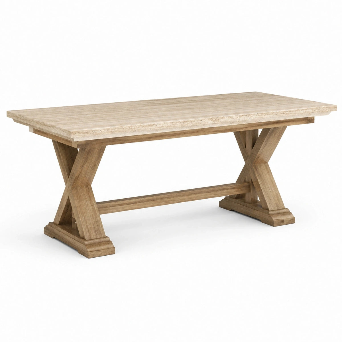 Table à manger rectangulaire beige et marron clair avec piètement en X, 200 × 90 × 76 cm