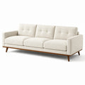 Canapé 3 places en tissu bouclé écru avec base en bois marron, 220 × 85 × 85 cm