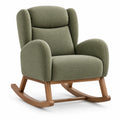 Fauteuil à bascule en tissu vert olive et bois naturel, 78 × 95 × 103 cm, style contemporain