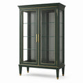 Vitrine de rangement à 2 portes vitrées et 3 tablettes, vert foncé et doré, 100 × 40 × 180 cm