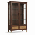 Armoire vitrée en bois brun foncé et verre, 2 portes, 2 tiroirs et 3 tablettes, 100 × 40 × 190 cm