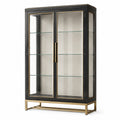Vitrine à finition bois noir et verre transparent, détails dorés, 2 portes, 3 étagères, 110 × 45 × 190 cm