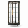 Vitrine noire et dorée en bois, verre et métal, 90 × 45 × 180 cm, 2 portes et 3 étagères