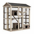 Enclos extérieur pour chat en bois beige et brun avec grillage métallique et toit noir, 180 x 100 x 190 cm