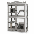 Enclos pour chat en bois gris, noir et beige avec grillage métallique, niches, plateformes et griffoir, 90 × 60 × 170 cm