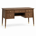 Bureau rétro à 5 tiroirs, brun noyer et doré, 120 × 55 × 76 cm