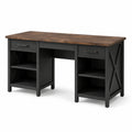 Bureau noir et marron 140 × 60 × 76 cm avec 2 tiroirs et 4 niches
