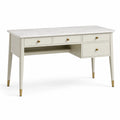 Bureau blanc 120 × 55 × 76 cm avec plateau effet marbre, détails dorés et 4 tiroirs