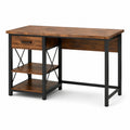 Bureau industriel avec tiroir et 2 étagères, brun et noir, 120 × 60 × 75 cm