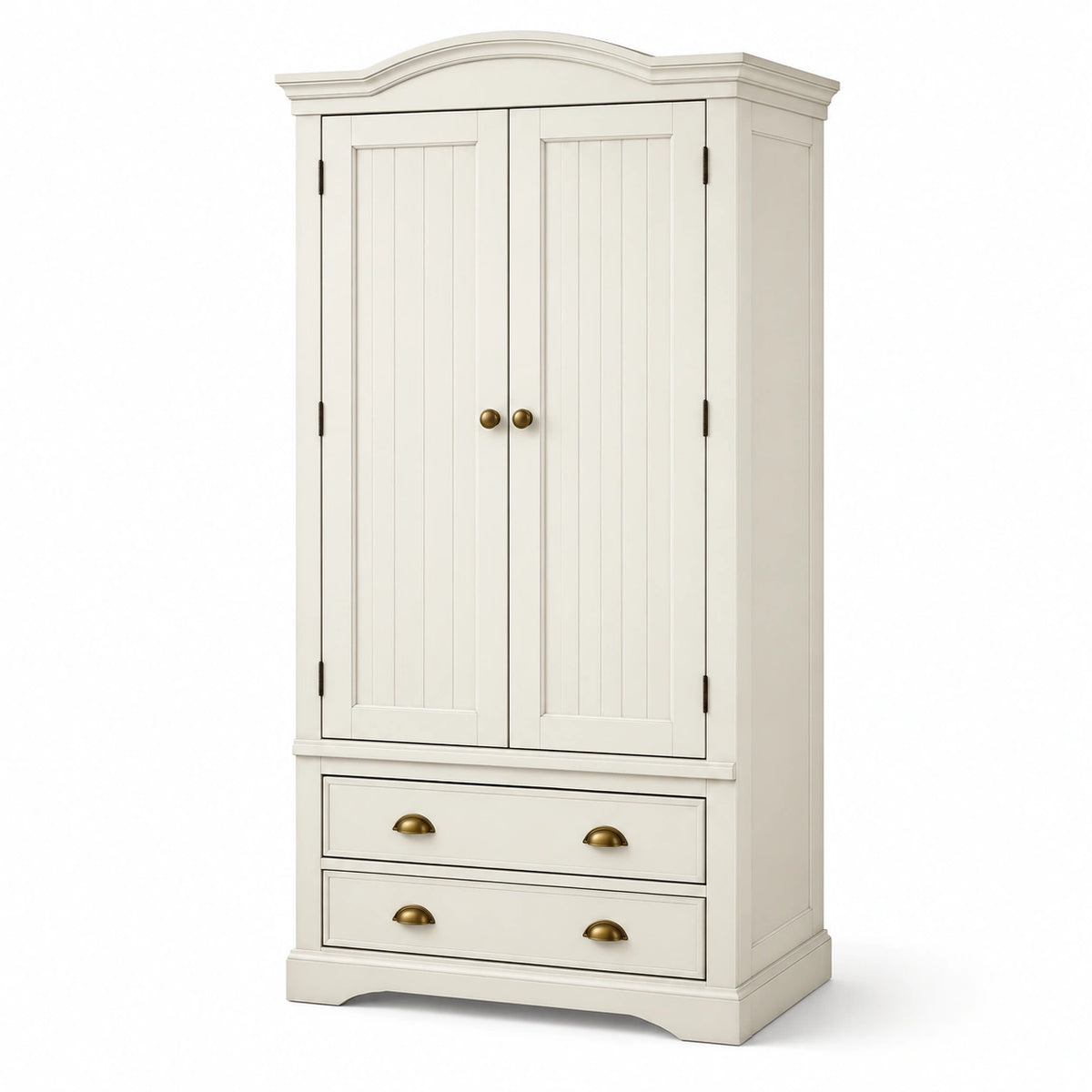 Armoire en bois blanc cassé avec 2 portes et 2 tiroirs, 100 × 55 × 200 cm