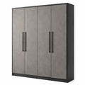 Armoire contemporaine à 4 portes, gris et noir, 180 × 50 × 200 cm