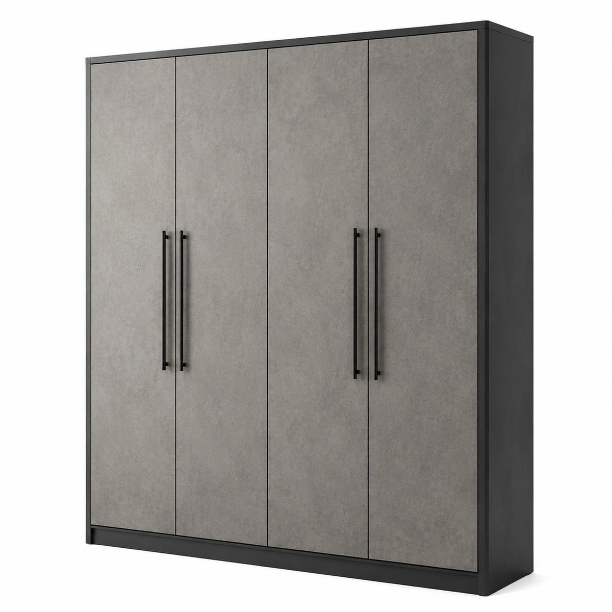 Armoire contemporaine à 4 portes, gris et noir, 180 × 50 × 200 cm