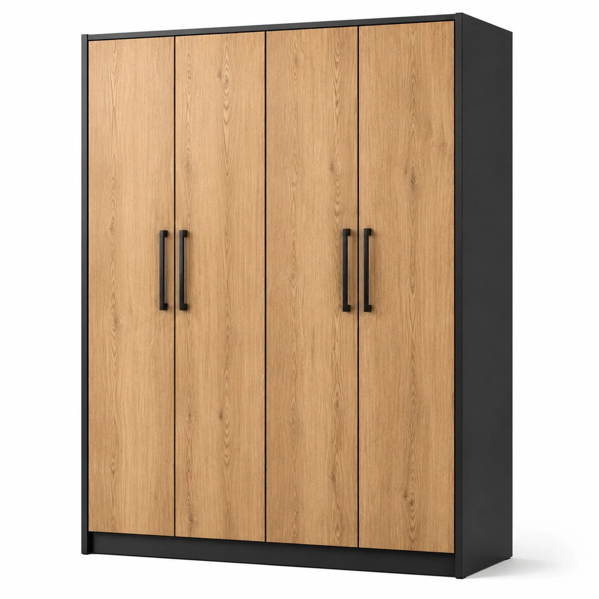 Armoire à 4 portes effet chêne naturel et noir, style industriel, 160 × 50 × 200 cm