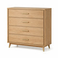 Commode moderne à 4 tiroirs, finition chêne naturel et détails dorés, 90 × 40 × 100 cm