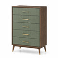 Commode haute rétro à 5 tiroirs, 80 × 40 × 120 cm, brun, vert et doré