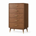 Commode haute rétro en bois brun et doré à 5 tiroirs, 75 × 45 × 125 cm