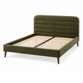 Lit double 160 × 200 cm vert olive avec tête de lit rembourrée et sommier à lattes