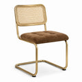 Chaise rétro en métal doré avec cannage naturel et assise marron, 50 × 57 × 82 cm