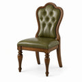 Chaise classique capitonnée en bois brun avec revêtement vert olive, 52 × 60 × 100 cm