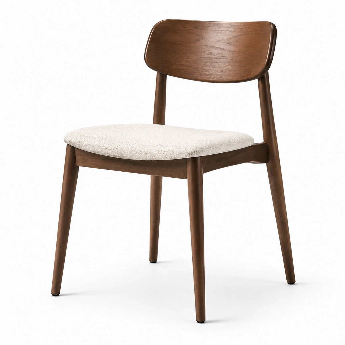Chaise moderne en bois brun avec assise rembourrée en tissu écru, 50 × 54 × 78 cm