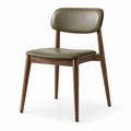 Chaise de salle à manger rétro en bois brun avec assise rembourrée vert olive, 52 × 56 × 80 cm