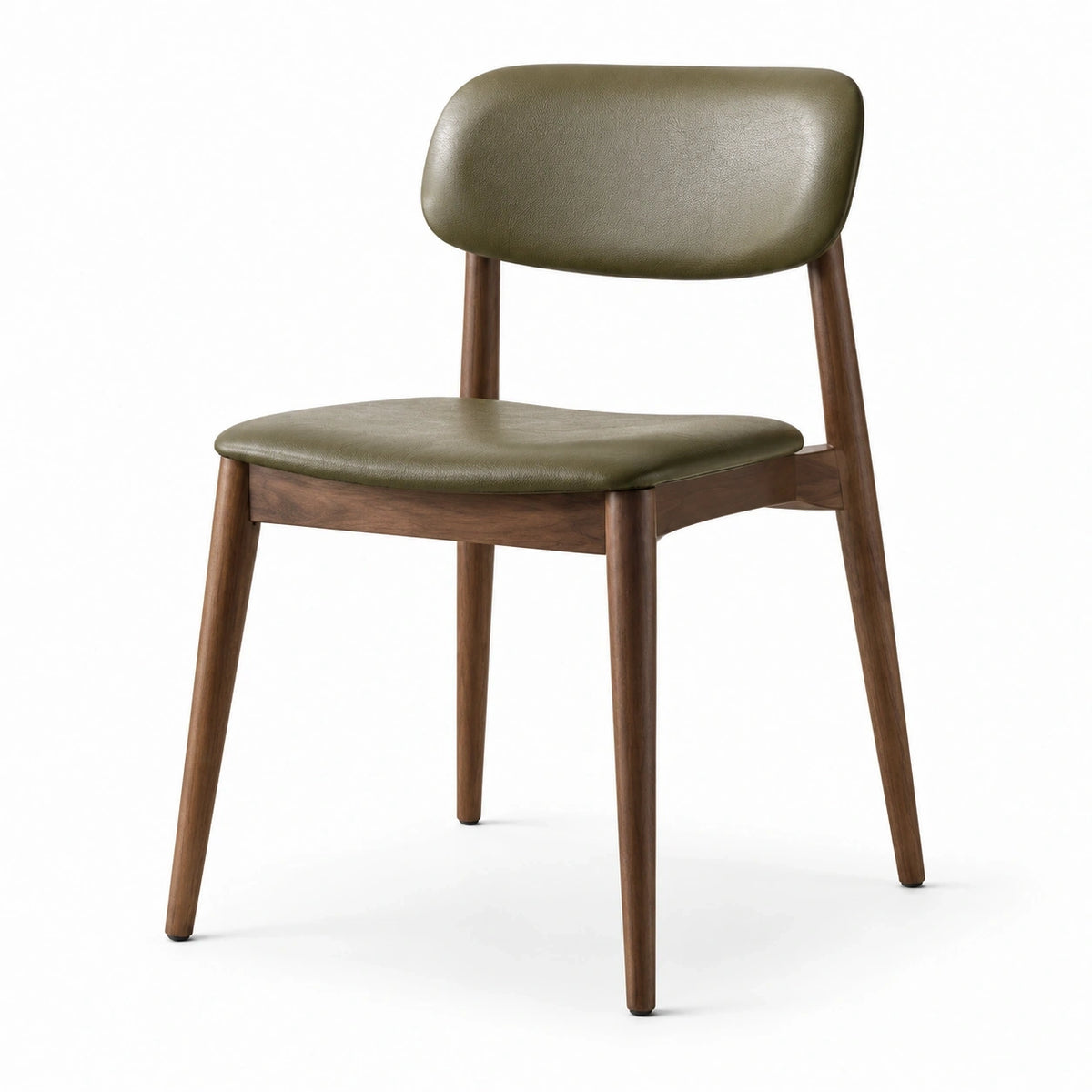 Chaise de salle à manger rétro en bois brun avec assise rembourrée vert olive, 52 × 56 × 80 cm