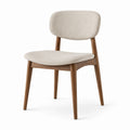 Chaise scandinave en bois brun et tissu beige rembourré, 52 × 56 × 82 cm